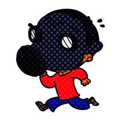 cartoon man wearing gas mask