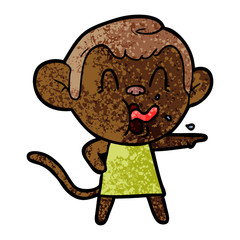 crazy cartoon monkey in dress pointing
