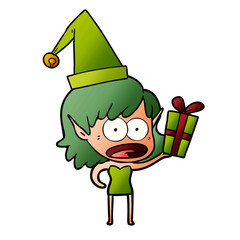cartoon shocked christmas elf girl
