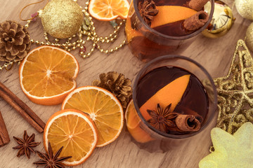 the Mulled wine in night celebration of  New Year party and delicious Christmas drink for autumn and winter season