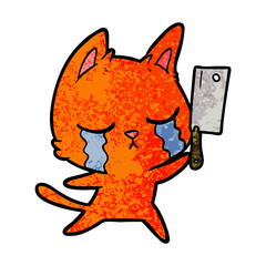 crying cartoon cat with cleaver
