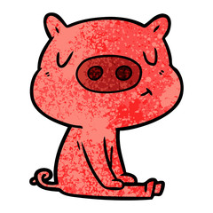 cartoon content pig meditating