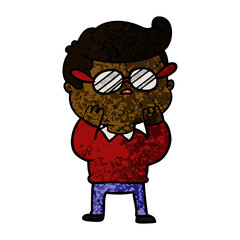 cartoon aloof man considering