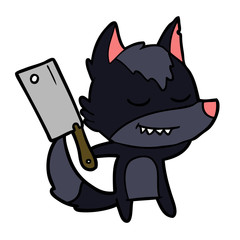 friendly cartoon wolf with meat cleaver