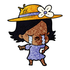cartoon girl crying and pointing