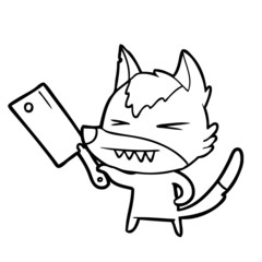 angry wolf cartoon with cleaver