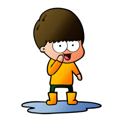 happy cartoon boy splashing in puddle
