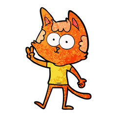 happy cartoon cat giving peace sign