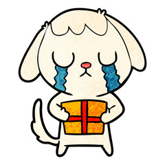cute cartoon dog with christmas present