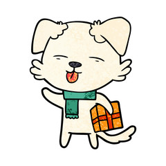 cartoon dog with xmas gift