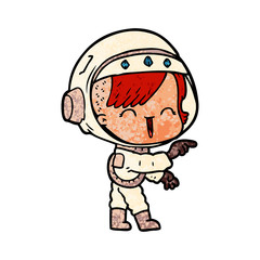 cartoon astronaut girl pointing and laughing