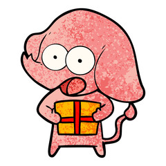 cute cartoon elephant with christmas present