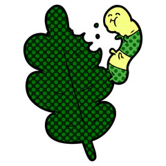 cartoon caterpillar munching leaf