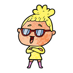 cartoon happy woman wearing spectacles