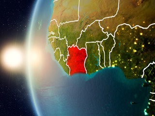 Sunset above Ivory Coast from space