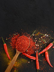 red ground pepper on a black background