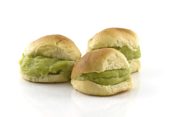 pandan bread custard cream isolated on white background