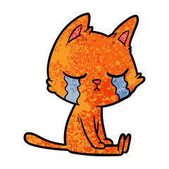 crying cartoon cat sitting