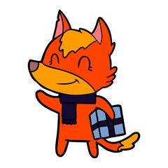fox cartoon character with present
