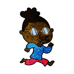 cartoon running woman wearing spectacles