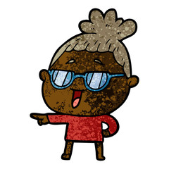 cartoon happy woman wearing spectacles