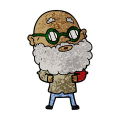 cartoon curious man with beard and glasses