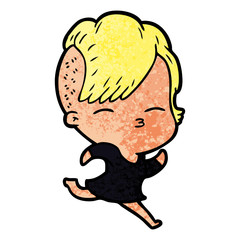 cartoon squinting girl running