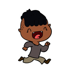 cartoon happy boy laughing and running away