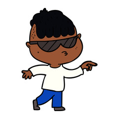 cartoon boy wearing sunglasses pointing