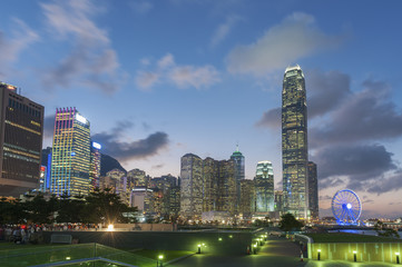 Skyline of Central district of Hong Kong city at dusk