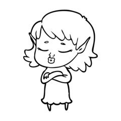 pretty cartoon elf girl with corssed arms