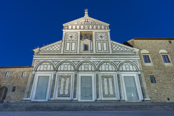 Church San Miniato al Monte in Florence, Tuscany, Italy. It is a basilica in Florence, Central Italy, standing atop one of the highest points in the city.