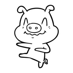 Obraz na płótnie Canvas nervous cartoon pig dancing