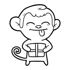 funny cartoon monkey with christmas present