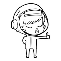 cartoon pretty astronaut girl giving thumbs up