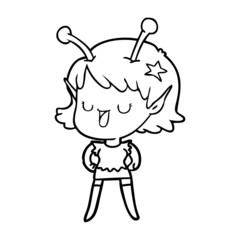 happy alien girl cartoon