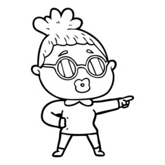 cartoon pointing woman wearing spectacles