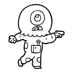 cartoon cyclops alien spaceman pointing
