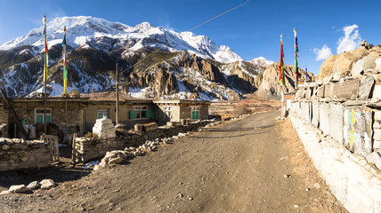 On the Annapurna circuit trekking near Manang in Nepal