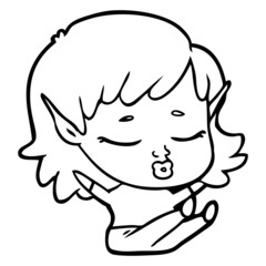 pretty cartoon elf girl sitting
