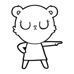 peaceful cartoon bear in dress pointing