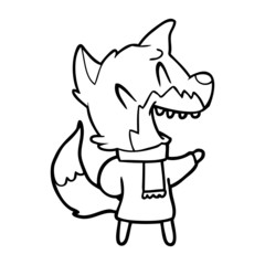laughing fox wearing winter clothes