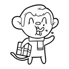 crazy cartoon monkey with christmas present