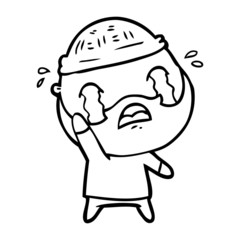 cartoon bearded man crying waving goodbye