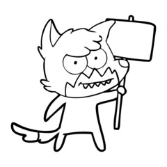 cartoon grinning fox with protest sign