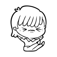 annoyed cartoon girl falling over