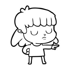 cartoon indifferent woman;pointing