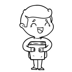 cartoon laughing man holding book