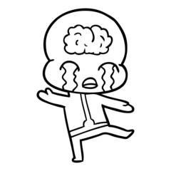 Obraz premium cartoon big brain alien crying
