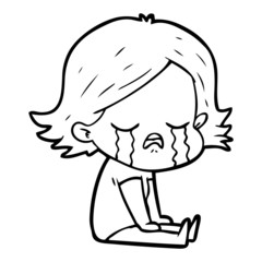 Obraz premium cartoon girl crying sat on floor